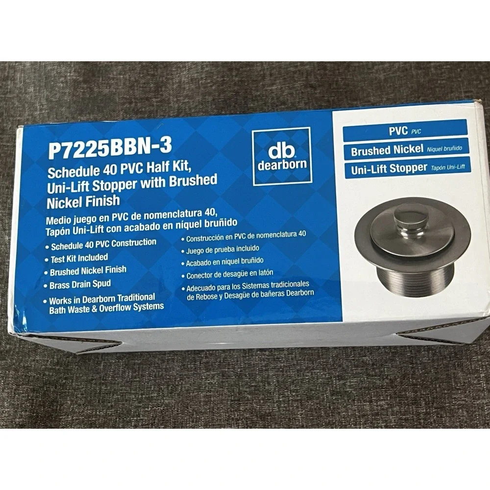 Dearborn P7225BBN-3 Uni-Lift Stopper Brushed Nickel PVC Bath Sink Drain Kit New